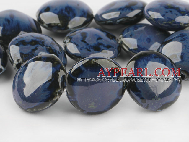 Porcelain beads,15*30mm flat oval,dark blue,Sold per 14.57-inch strand