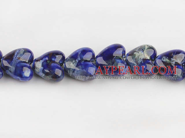 Porcelain beads,10*18*20mm heart, blue,sold per 14.57-inch strand