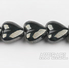 Porcelain beads,10*18*20mm heart, black,sold per 14.57-inch strand