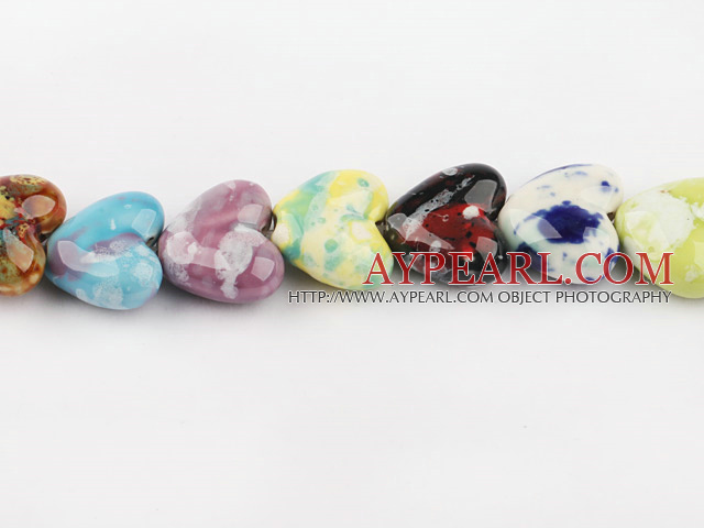 Porcelain beads,10*18*20mm heart, mixed color,sold per 14.57-inch strand