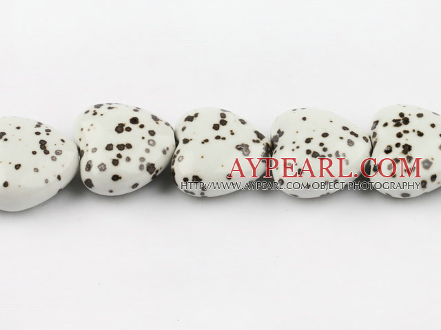 Porcelain Beads, Ivory White, 12*25*25mm spots, heart shape, Sold per 15-inch strand