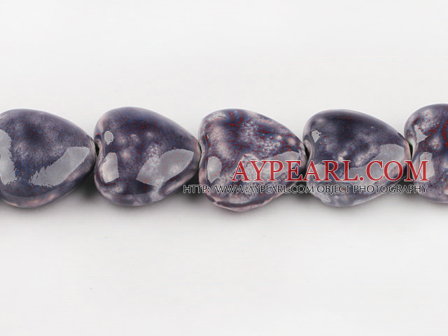Porcelain Beads, Purple, 12*25*25mm heart shape, Sold per 15-inch strand