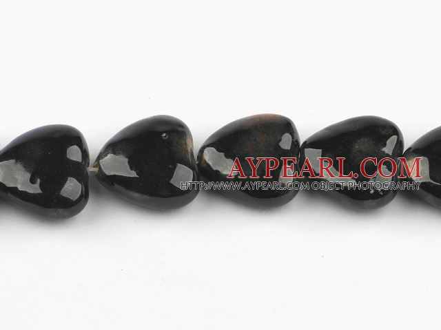 Porcelain Beads, Black, 12*25*25mm heart shape, Sold per 15-inch strand