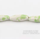 Porcelain Beads, Green, 10*30mm colored pattern, rice shape, Sold per 14.17-inch strand