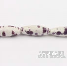 Porcelain Beads, Purple, 10*30mm colored pattern, rice shape, Sold per 14.17-inch strand
