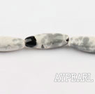 Porcelain Beads, Gray, 10*30mm colored pattern, rice shape, Sold per 14.17-inch strand