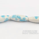 Porcelain Beads, Blue, 10*30mm coloured pattern, rice shape, Sold per 14.17-inch strand