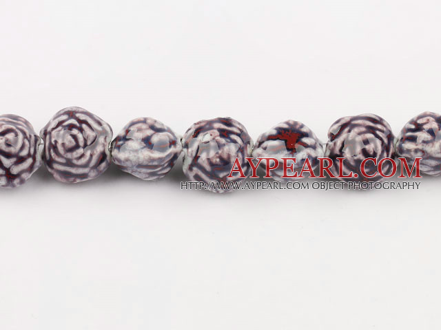 Porcelain Beads, Purple, 18*20mm carved biparamid, Sold per 15-inch strand