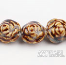 Porcelain Beads, Dark Amber Color, 18*20mm carved biparamid, Sold per 15-inch strand