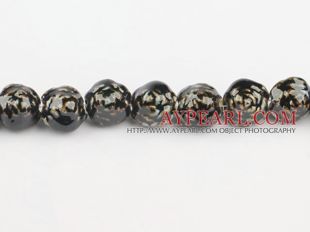 Porcelain Beads, Black, 18*20mm carved biparamid, Sold per 15-inch strand