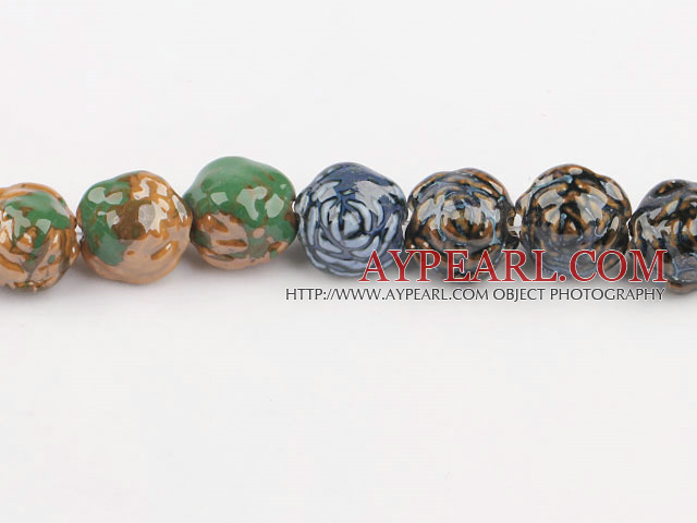 Porcelain Beads, Colorful, 18*20mm carved biparamid, Sold per 15-inch strand