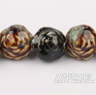 Porcelain Beads, Brown, 18*20mm carved biparamid, Sold per 15-inch strand