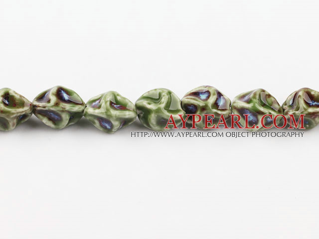 Porcelain Beads, Green, 10*20mm heterotypic, Sold per 14.17-inch strand