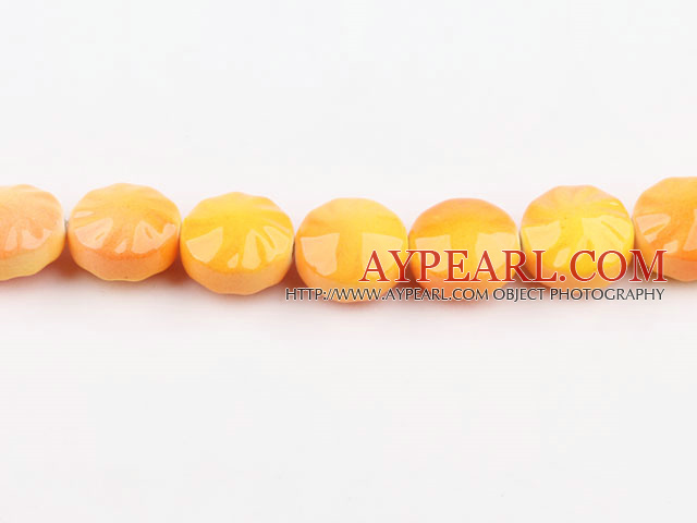 Porcelain Beads, Orange, 15*22mm flat round, hot wheel shape, Sold per 14.17-inch strand