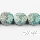 Porcelain Beads, Green, 15*22mm flat round, hot wheel shape, Sold per 14.17-inch strand