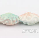 Porcelain Beads, White, 17*30mm waved rice shape, Sold per 10.63-inch strand