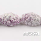 Porcelain Beads, Pink, 17*30mm waved rice shape, Sold per 10.63-inch strand