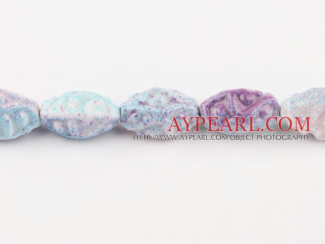Porcelain Beads, Purple, 17*30mm waved rice shape, Sold per 10.63-inch strand