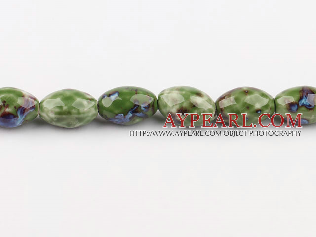 Porcelain Beads, Green, 17*25mm rice shape, Sold per 15-inch strand