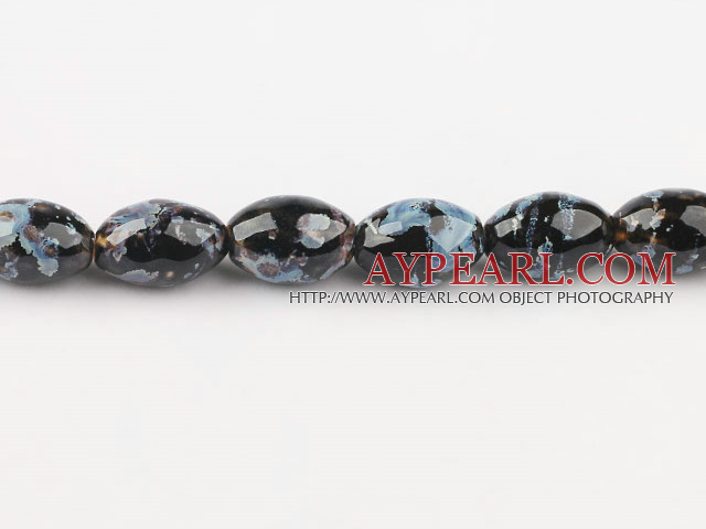 Porcelain Beads, Black, 17*25mm rice shape, colored pattern, Sold per 15-inch strand