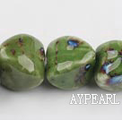 Porcelain Beads, Green, 22mm stereo heart shape, Sold per 8.7-inch strand