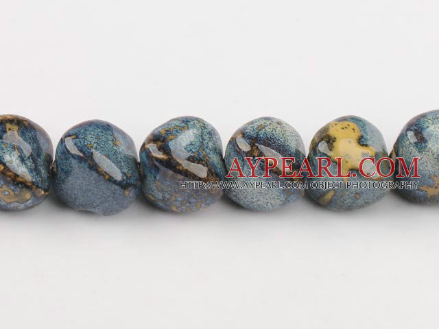 Porcelain Beads, Blue, 22mm stereo heart shape, Sold per 8.7-inch strand