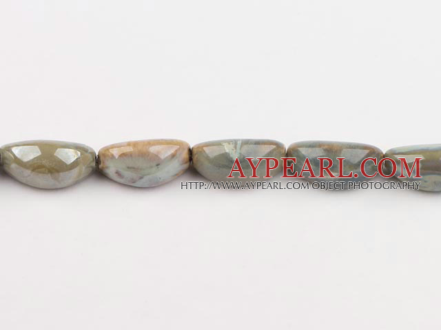 Porcelain Beads, Gray, 12*25mm crescent, Sold per 15-inch strand
