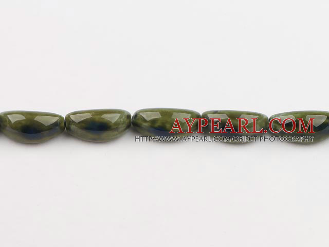 Porcelain Beads, Green, 12*25mm crescent, Sold per 15-inch strand