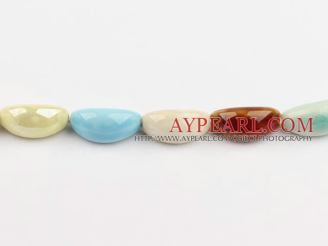 Porcelain Beads, Colorful, 12*25mm crescent, Sold per 15-inch strand