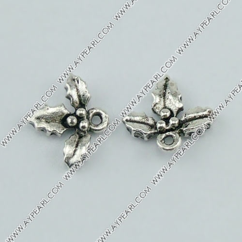 imitation silver metal beads, 12mm, leaf shape pendant, sold by per pkg