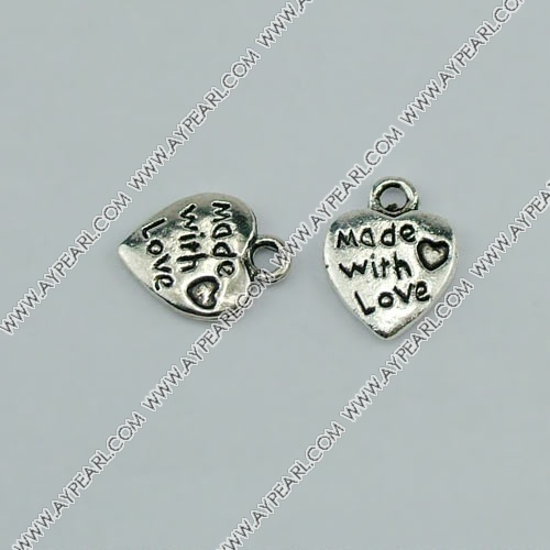 imitation silver metal beads, 10mm, heart pendant, sold by per pkg