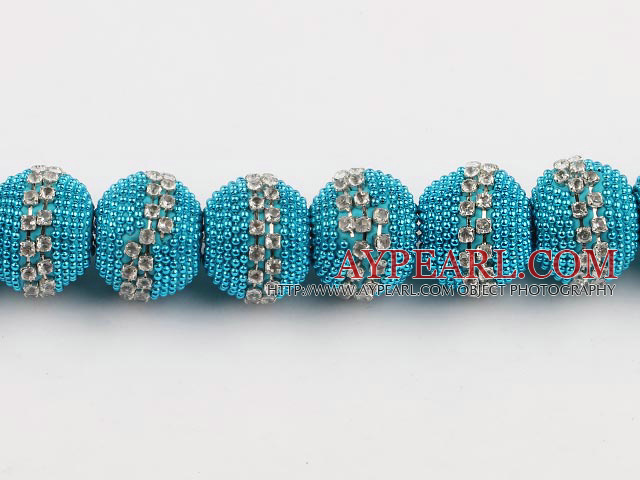 bali beads,18*22mm, blue with Rhinestone,Sold per 14.17-inch strands