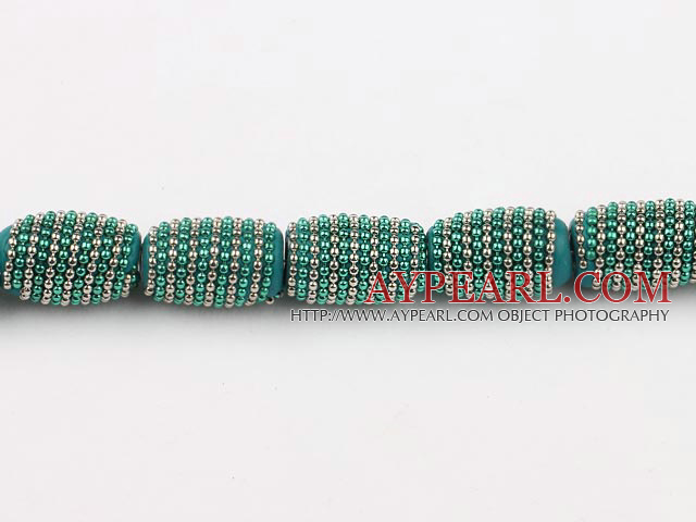 bali beads,14*21mm,green with copper core ,Sold per 14.17-inch strands