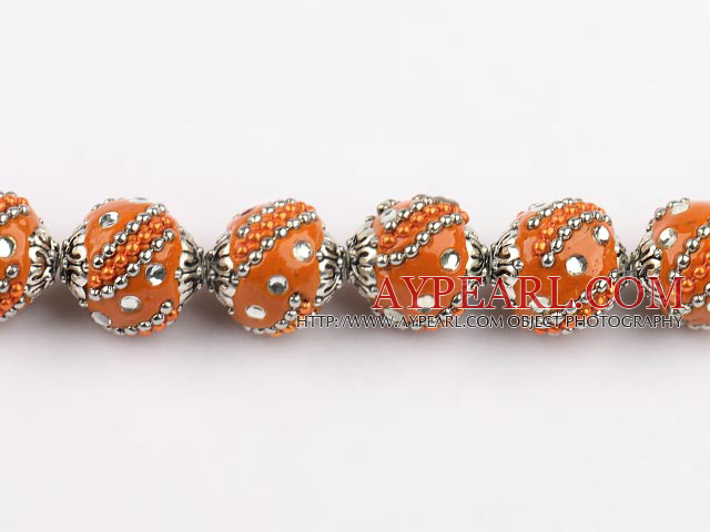 bali beads,18mm, orange with Rhinestone ,Sold per 14.57-inch strands