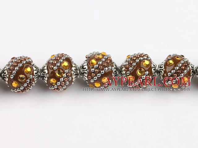 bali beads,18mm, brown with Rhinestone ,Sold per 14.57-inch strands