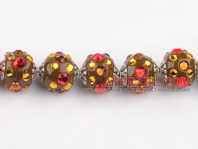 bali beads,20mm ,brown with Rhinestone,Sold per 14.57-inch strands