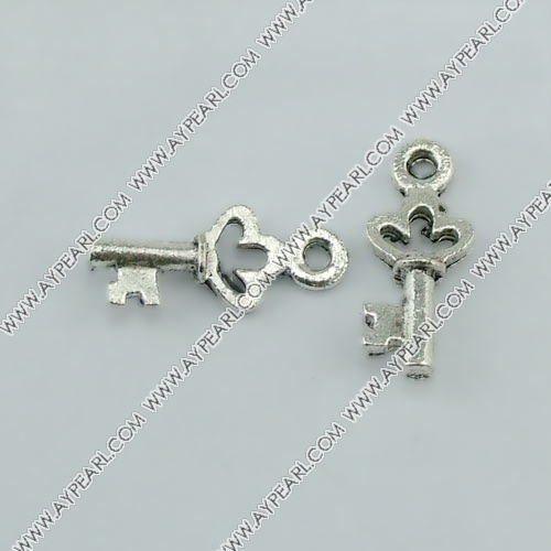 imitation silver metal beads, 14mm, key shape pendant, sold by per pkg