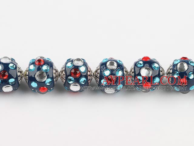 bali beads,20mm ,blue with Rhinestone,Sold per 14.57-inch strands