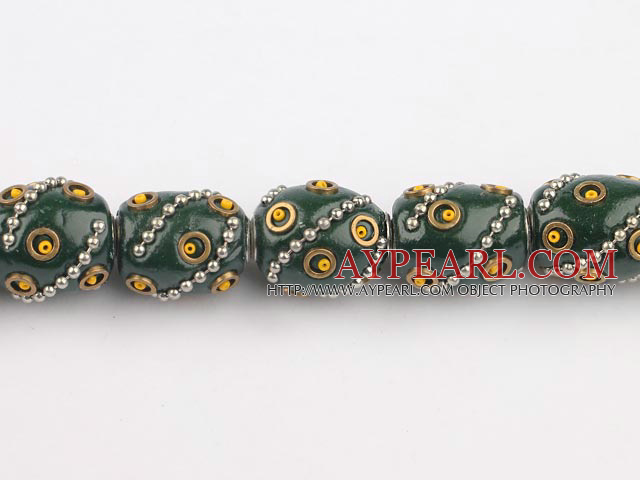 bali beads,16*20mm, green with  copper core,Sold per 14.96-inch strands