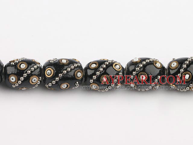 bali beads,16*20mm, black with  copper core,Sold per 14.96-inch strands