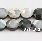 black lip shell beads,12mm flat oval,faceted,Sold per 15.75-inch strands