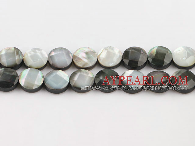 black lip shell beads,12mm flat oval,faceted,Sold per 15.75-inch strands
