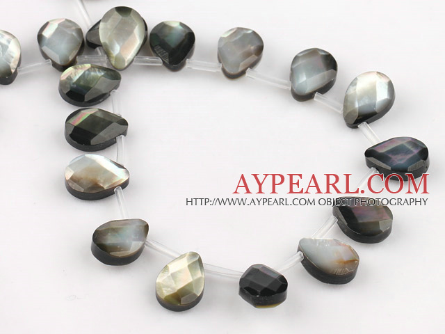 black lip shell beads,10*14mm teardrop,faceted,lateral hole,Sold per 15.75-inch strands