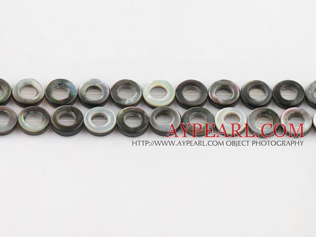 black lip shell beads, 10mm ring,hollow,sold per 15.75-inch strand