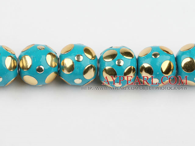 bali beads,20mm,cyan-blue with copper core,Sold per 14.17-inch strands
