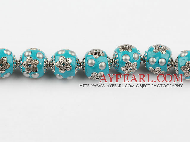 bali beads,18mm round ,blue with copper core,Sold per 14.17-inch strand