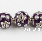 bali beads,18mm round ,purple with copper core,Sold per 14.17-inch strand