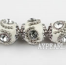bali beads,20mm,white with Rhinestone,copper core ,Sold per 14.17-inch strand