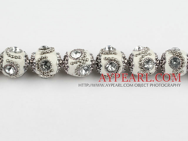 bali beads,20mm,white with Rhinestone,copper core ,Sold per 14.17-inch strand