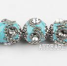 bali beads,20mm,blue with Rhinestone,copper core ,Sold per 14.17-inch strand